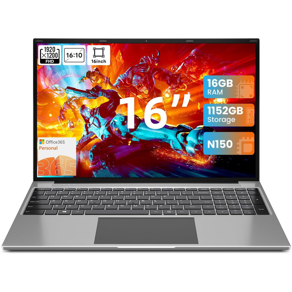 jumper 16 Inch Laptop,12th N150 Processor,1200P IPS Display,1-Year Office 365, 16GB DDR4, 1TB SSD 128GB ROM, Windows 11 Computer, tubro Boost 3.6GHz, Type-C, Purple, for Business and Students.