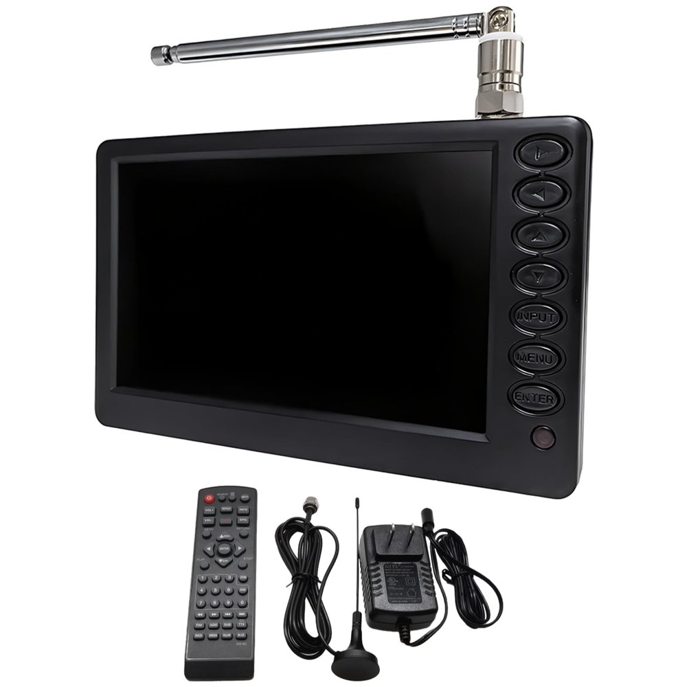 wkao 5 Inch (12.7 Cm) Tv Rechargeable Portable Mini, with Atsc Tuner Digital, for Car Design Compact and Home Use, Includes Dual Antennas, Remote, and Adapter Power