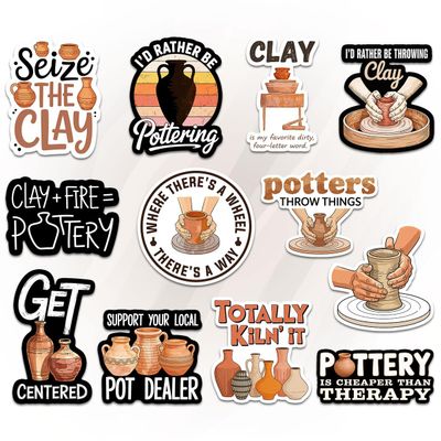 12 Pcs Pottery Stickers Set, Funny Ceramic Artist and Clay Lover with Quotes Like Seize The Clay and Totally Kiln It, Stickers for Laptop, Water Bottle, Phone, Notebook, Pottery Studio 2 Inches