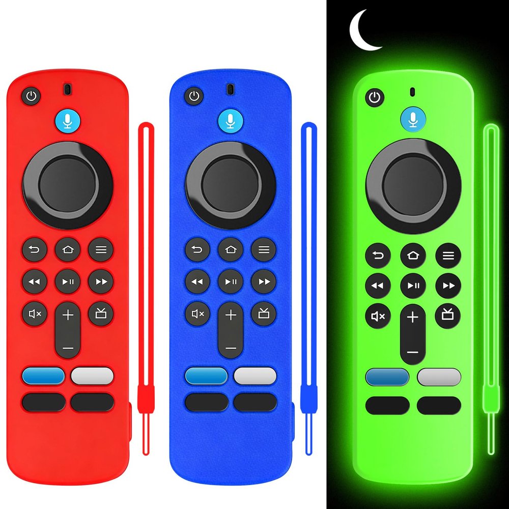 (3 Pack) Wevove (newestmodel) Soft Protective Remote Cover, Anti-Slip Shockproof Silicone Protective Case with Lanyard Glow in The Dark (Glow Green&Dark Blue&Dark Red)