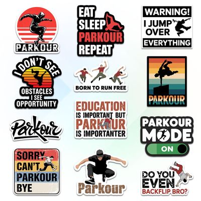 12 Pcs Parkour Stickers Set, Cool Freerunning and Urban Athlete with Quotes Like Eat Sleep Parkour Repeat and I Dont See Obstacles, Stickers for Laptop, Water Bottle, Helmet, Skateboard 8 Inches