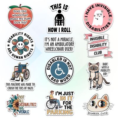 12 Pcs Disability Awareness Stickers Set, Empowering with Sayings Like Disabled is Not a Bad Word and This is How I Roll, Vinyl Stickers for Laptop, Water Bottle, Wheelchair, Notebook 2 Inches
