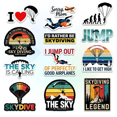 12 Pcs Skydiving Stickers Set, Funny Parachute and Adventure with Quotes like The Sky Is Calling and I Jump Out of Perfectly Good Airplanes, Stickers for Laptop, Water Bottle, Helmet, Luggage 8 Inches