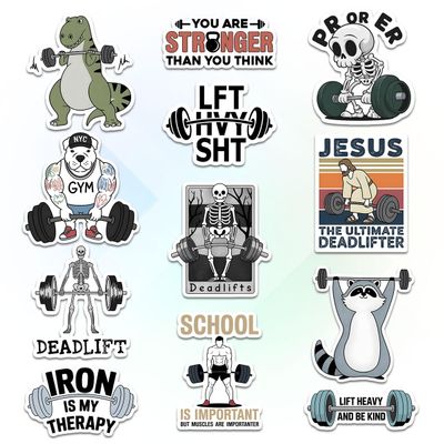 12 Pcs Deadlift Stickers Set, Funny Gym and Fitness Quotes Like Iron is My Therapy and You are Stronger Than You Think, Stickers for Laptop, Bottle, Weightlifting Gear, Gym Bag, Notebook 5 Inches