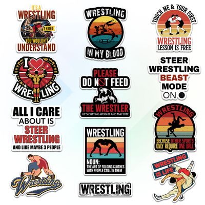 12 Pcs Wrestling Stickers Pack, Motivational Grappling Vinyl Decals for Wrestlers, Athletes, Coaches, Sports Fans, Durable Stickers for Laptop, Water Bottle, Helmet, Gym Bag, or Locker Decor 6 Inches