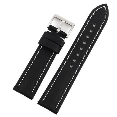 Sailcloth Strap 18-22mm - Quick Release Waterproof Band, Unisex Design(Black-white line,18mm)