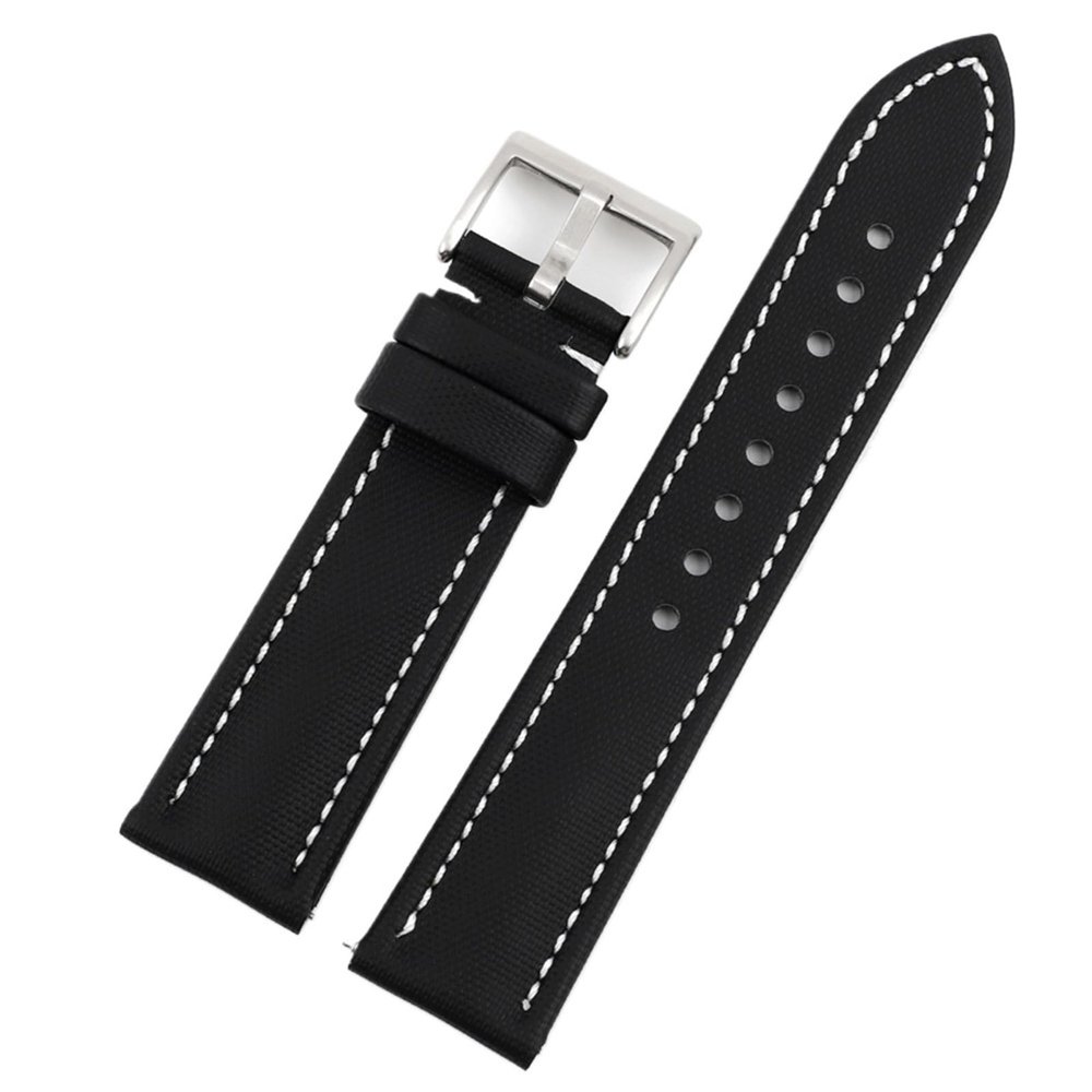 Sailcloth Strap 18-22mm - Quick Release Waterproof Band, Unisex Design(Black-white line,18mm)