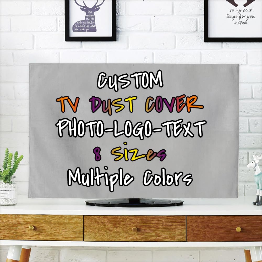 BENUSIO Custom TV Dust Cover for Desktop and Hanging TV Personalized Screen Protective Cover with Photo Logo Text Living Room Decoration, Silver, For 37" TV