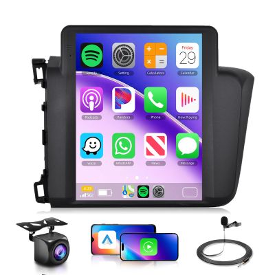 10.4inch 4G+64G Car Radio Stereo for Honda Civic 2012-2015 with Tesla Style Touch Screen Android 15 Wireless CarPlay/Android Auto DSP GPS WiFi 5.0Bluetooth FM/RDS SWC AHD Backup Camera