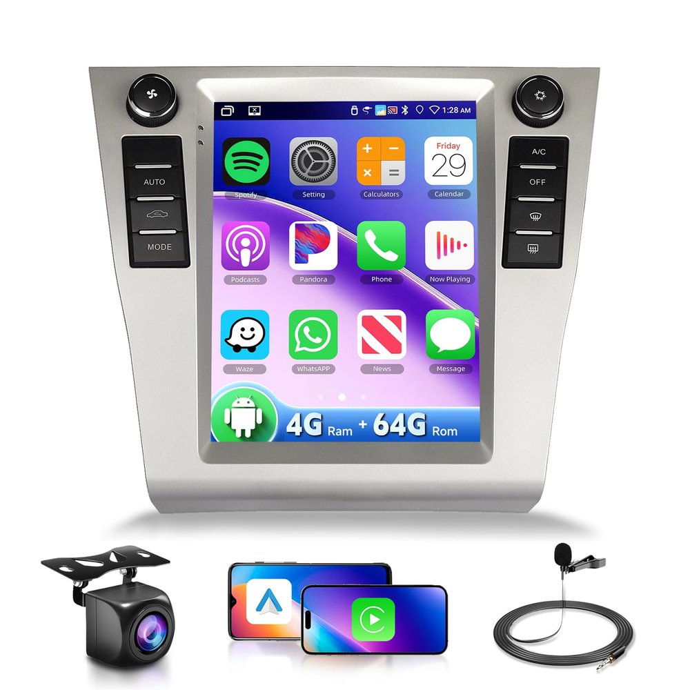 10.4inch 4G+64G Car Radio Stereo for Toyota Camry 2006-2011 with Tesla Style Touch Screen Android 15 Wireless CarPlay/Android Auto DSP GPS WiFi 5.0Bluetooth FM/RDS SWC AHD Backup Camera