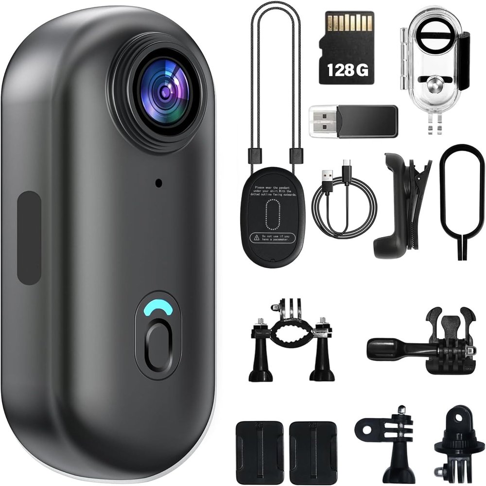1080P Mini Body Camera 128GB - Action Body Cam with Audio & Video- Thumb Hands Free Waterproof Recording Wearable Cameras - for Work Travel Pet Walk Swim (1080P Black,128G)