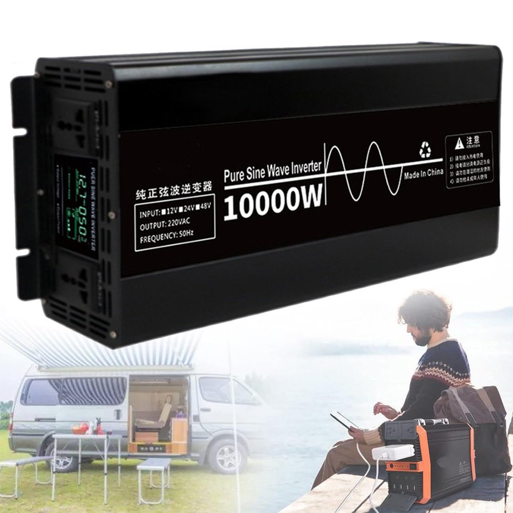 10000W Pure Sine Wave Power Inverter, 24V to 110V Voltage Converter for Car, Truck, Boat & RV Camping, Ideal for Household & Laptop Charging