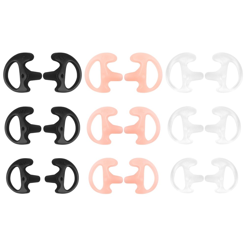9-Pair Silicone Ear Molds for Two-Way Radio Acoustic Coil Tube Earpiece Left & Right Ear Replacement Compatible with Motorola Kenwood Baofeng Retevis (Clear, Black, Pink L/M/S 18pcs)