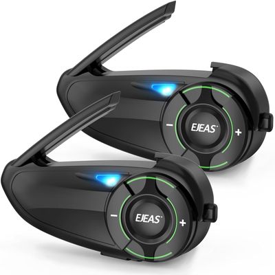 iSunergy Mesh 3.0 Motorcycle Bluetooth Headset, 6 Riders Group V5.1 Helmet Bluetooth with Music Sharing and CVC Noise Cancellation, IP67 Waterproof Helmet Intercom Communication System - 2 Pack