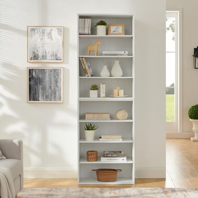 XUOXFUTZIG Adjustable 8-Layer CD DVD Storage Cabinet, Multifunctional Bookcase with 6 Shelves, Detachable into Two 4-Tier Media Towers for Living Room and Office Organization, White