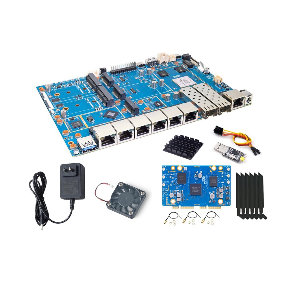 Banana Pi BPI-R4 Pro 8X/4E WiFi 7 Wireless Dual-Band WiFi Router Board OpenWRT, MediaTek MT7988A30K DMIPS SoC - 2X 10GbE SFP&RJ45, 4X 2.5GbE LAN for NAS Smart Home Gateway (Bundle4, 8X)