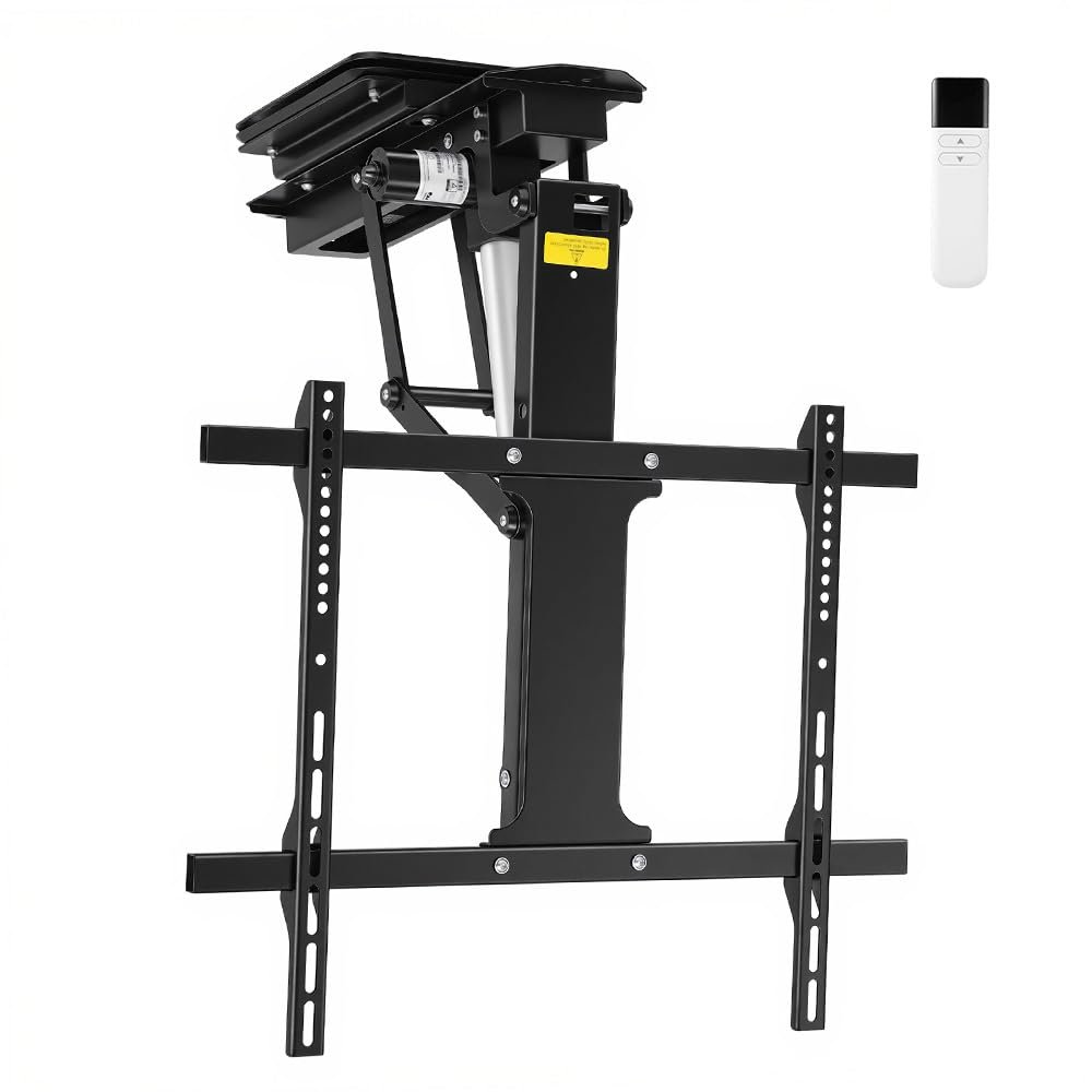 360 Manual Swivel Electric Flip Down TV Mount for 3275 Inch Flat/Curved Screens, Remote Control, 080 Electric Tilt, for Living Room, Bedroom, and Patio