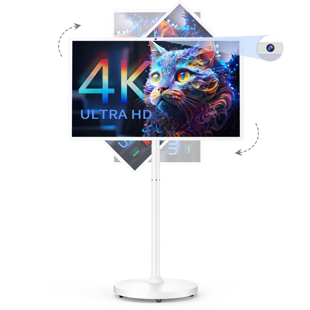 Bisprico 32 Inch UHD 4K Portable Smart TV on Wheels, Remote Control
