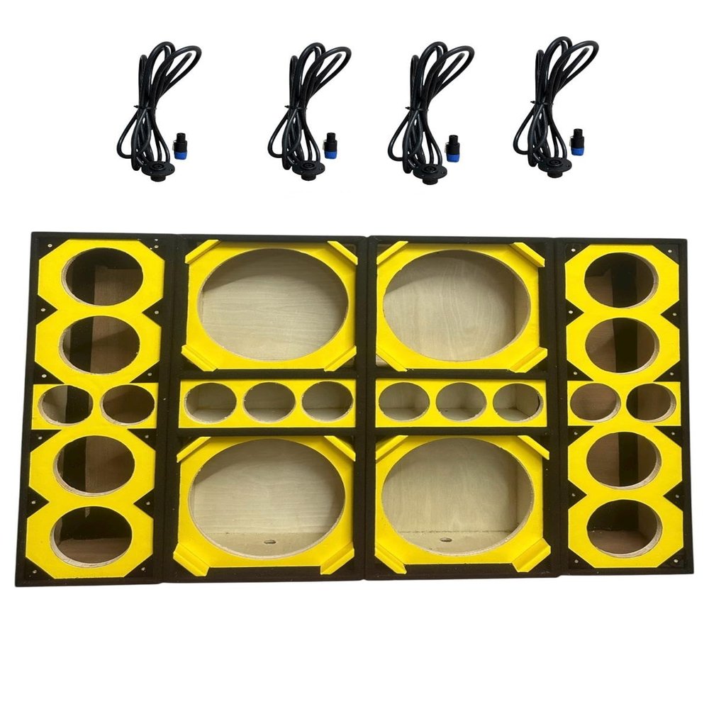 12-inch Brazilian Style Car Speaker Box, 2 Speaker Enclosure with 3 Tweeter Ports, Vented Design (Yellow)