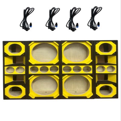 12-Inch Brazilian Style Car Speaker Box, Dual Subwoofer Enclosure with Three 4-Inch Tweeter Slots, Vented Design (Yellow)