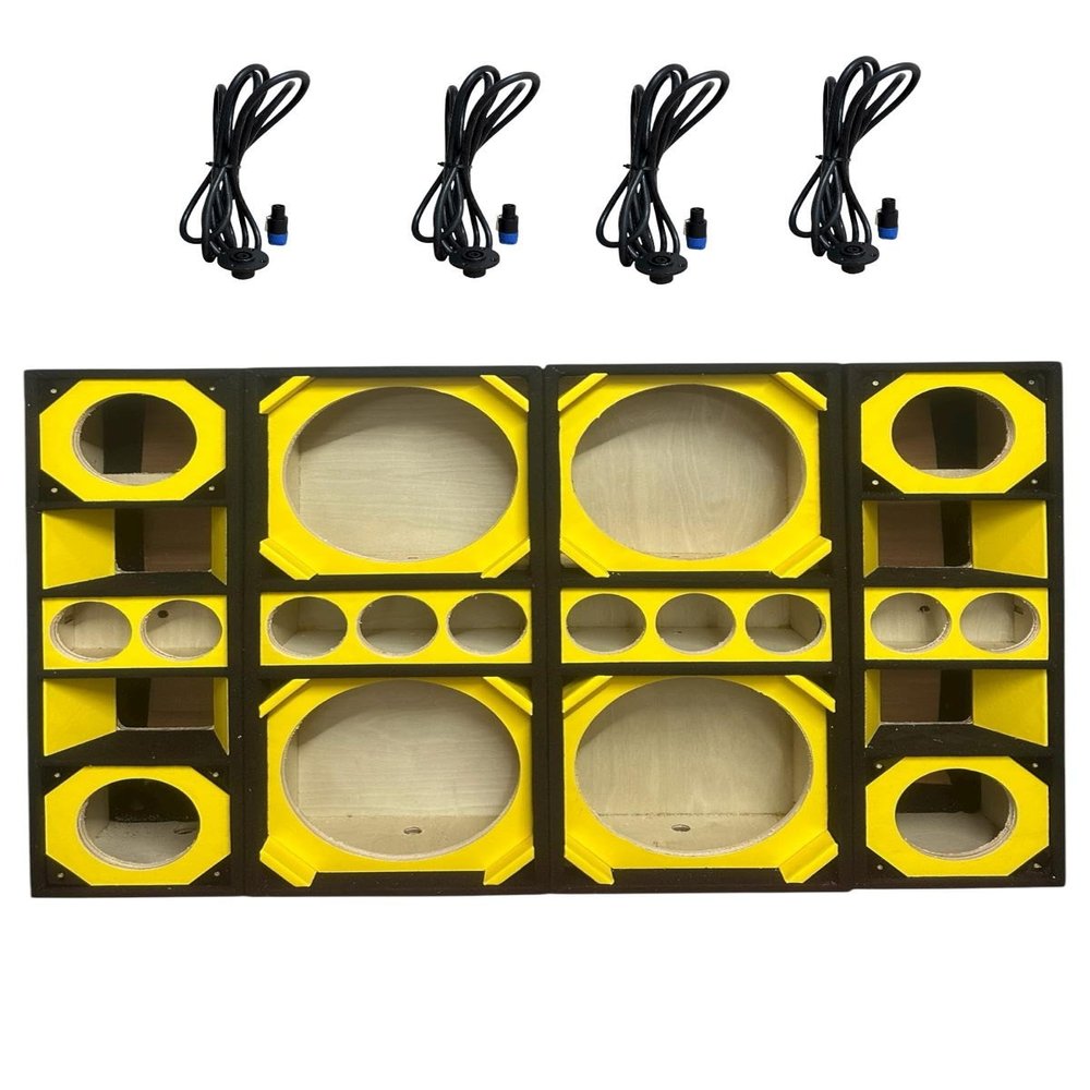 12-Inch Brazilian Style Car Speaker Box, Dual Subwoofer Enclosure with Three 4-Inch Tweeter Slots, Vented Design (Yellow)