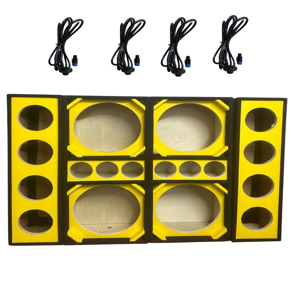 12" Brazilian Style Chuchera Speaker Box for Two 12" Speakers & Three 4" Tweeters Vented Enclosure for Car and Two 4 Driver Box (Yellow)