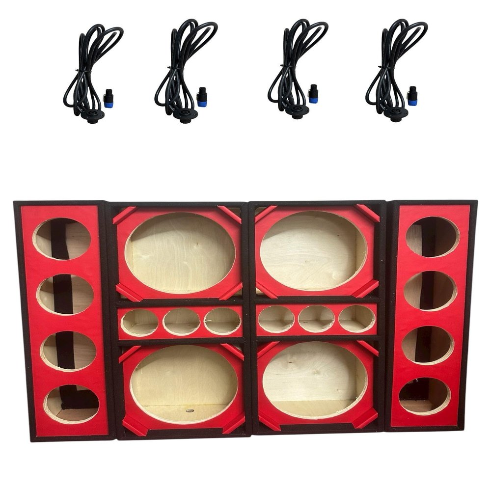 12" Brazilian Style Chuchera Speaker Box for Two 12" Speakers & Three 4" Tweeters Vented Enclosure for Car and Two 4 Driver Box (red)