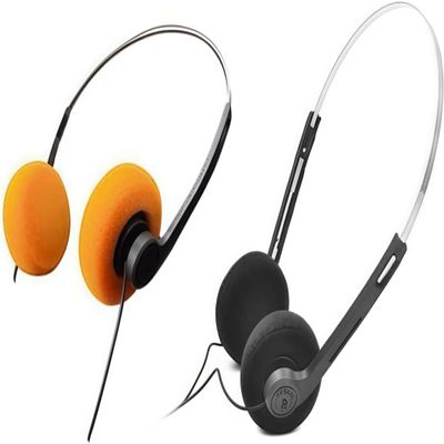 2Pcs Retro Over-Ear Headphone,Vintage Feelings Underwire Headphones,Retro Lightweight Earphones,Hi-Fi Stereo Earphone Headset for Most Mobile Phones Playback Pevices Headphones (Orange + Black)