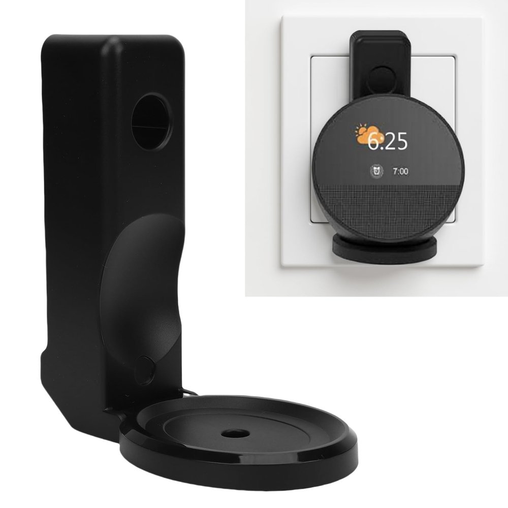 Heayzoki Wall Mount Holder Fit for Spot Speaker, Easy Installation, Cable Management, Stable Space Saving Outlet Speaker Shelf with Cable Management (Black)