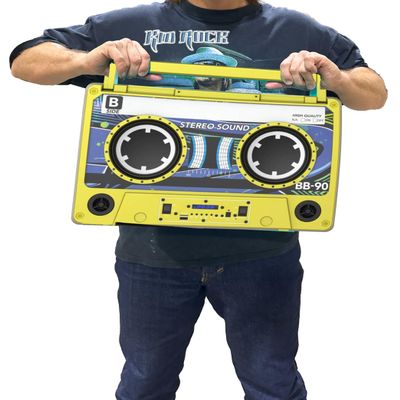 Bumpboxx Remixx Retro Bluetooth Boombox | Portable Cassette-Style Speaker with High-Fidelity Sound & Wireless Mic | Highlighter Yellow (Renewed)