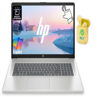 HP Touchscreen 17.3" Business Laptop Computer, Intel 12-Core Ultra 7 255U Processor, 32GB RAM 1TB SSD, Fingerprint Reader, Backlit Keyboard, Windows 11 Laptop, NLY Earphones, Natural Silver