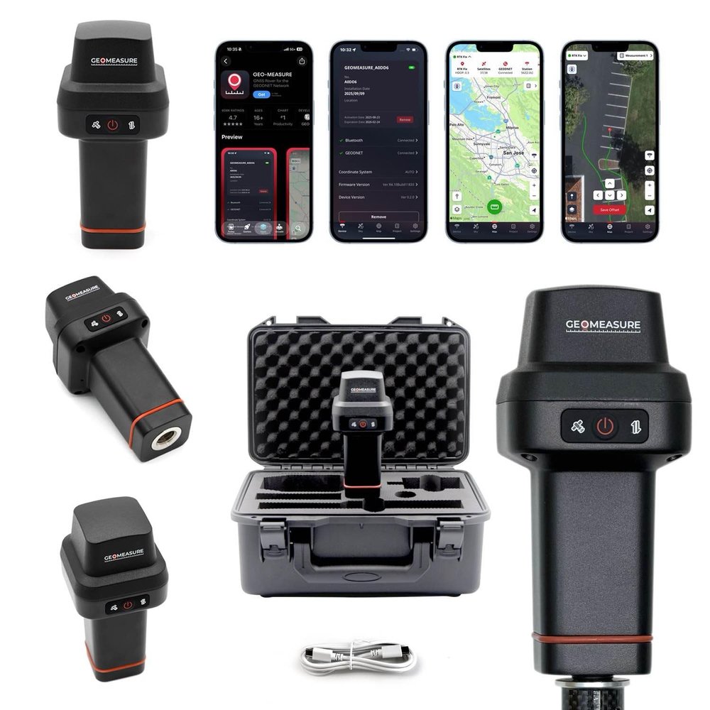 GEO-Measure RTK GNSS Survey Equipment, Handheld GPS Rover Receiver for Land Surveying, Construction, GIS Mapping & Stakeout, Multi-Frequency GNSS, IP67, WiFi, Bluetooth, GEODNET RTK Included