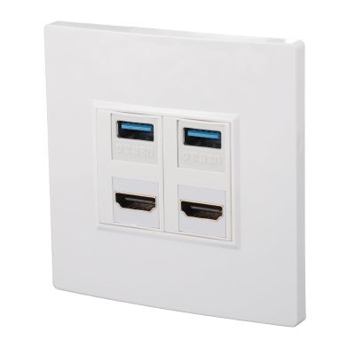Dpofirs Ethernet Wall Plate with HD Multimedia Interface 4 Ports USB3.0 4K 60Hz for Computer, TV, Hard Drive, Long Lasting ABS Material