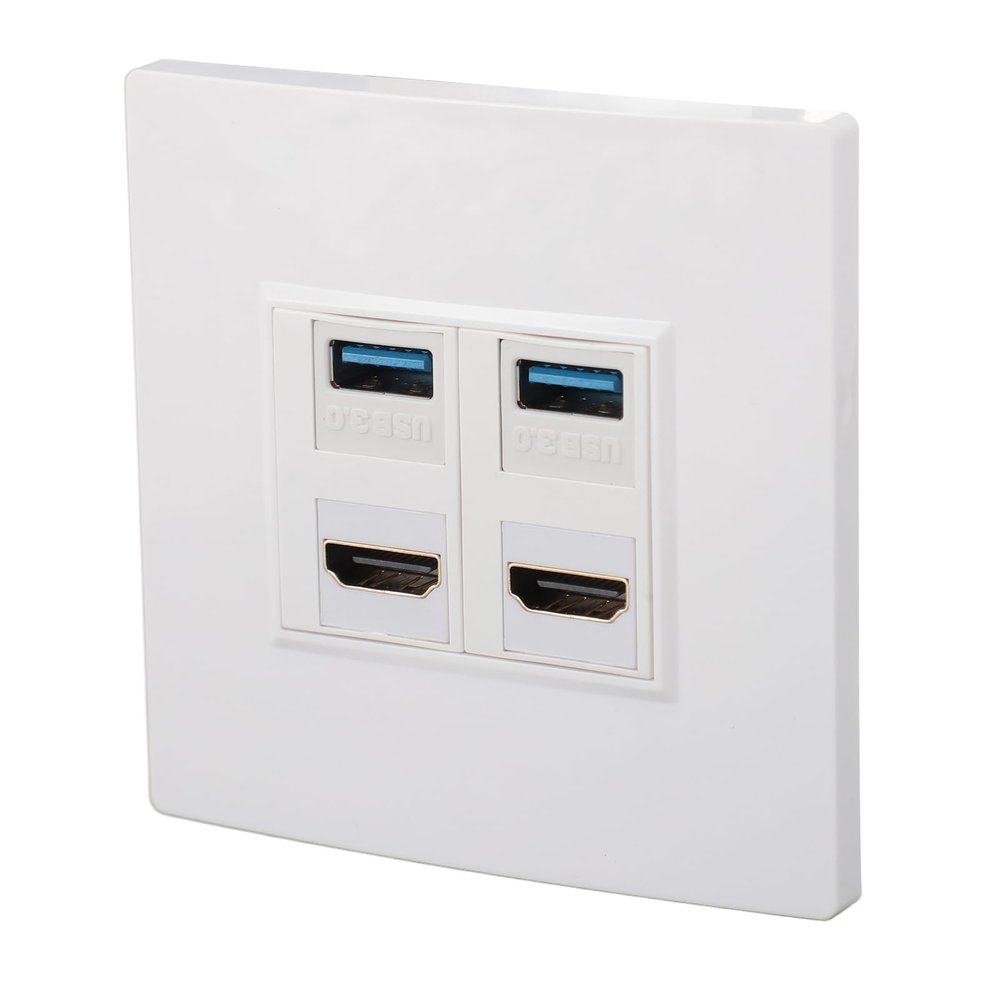 Dpofirs Ethernet Wall Plate with HD Multimedia Interface 4 Ports USB3.0 4K 60Hz for Computer, TV, Hard Drive, Long Lasting ABS Material