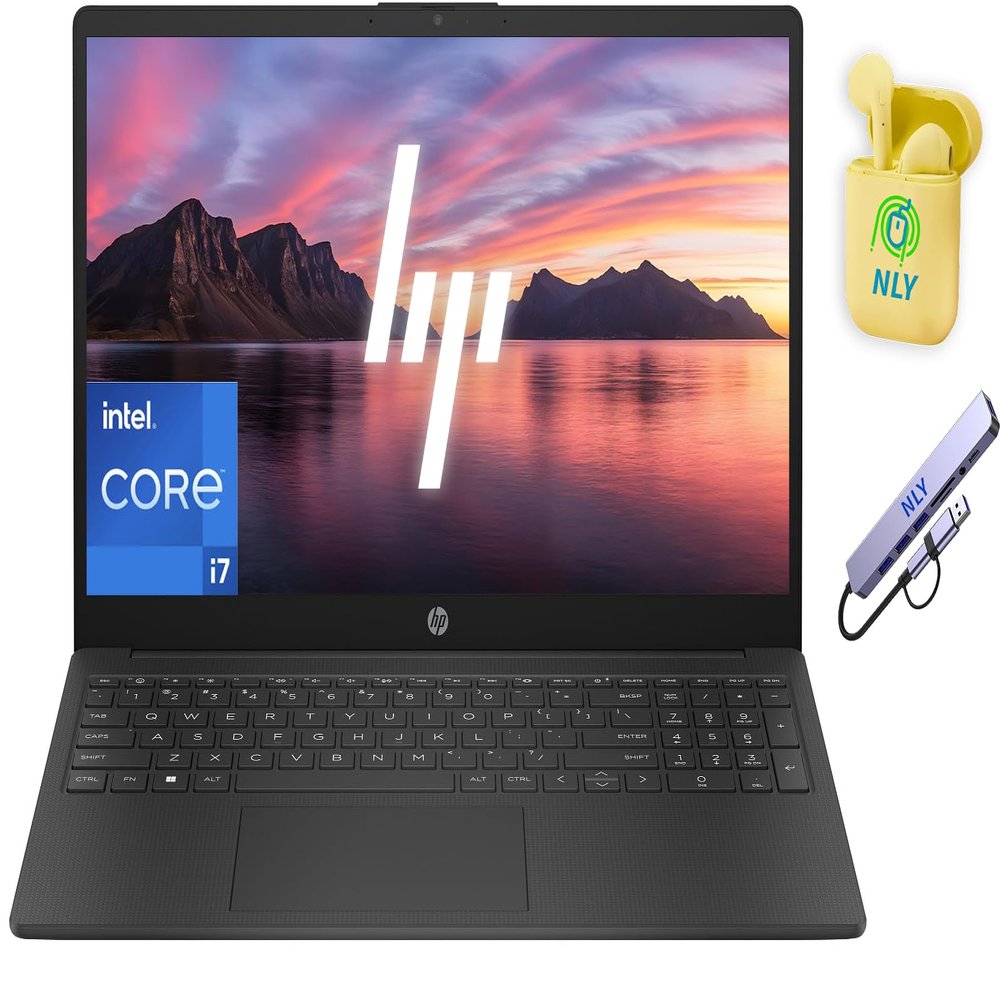 HP 15.6" Business Laptop Computer, Intel Core i7-1355U 10-Core Processor, 16GB RAM 1TB Storage (512GB SSD+512GB Docking Set), Windows 11 Laptop, Numeric Keypad, NLY Earphones, Jet Black
