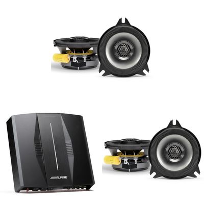 Alpine Optim8 DSP Amp & BassRev (2 Pair) BRV-S40 4" Speaker Set