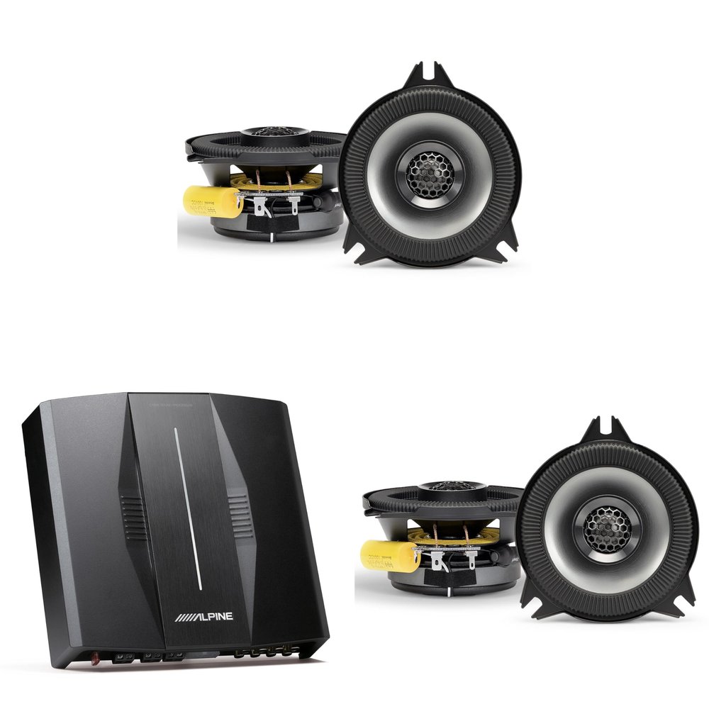 Alpine Optim8 DSP Amp & BassRev (2 Pair) BRV-S40 4" Speaker Set
