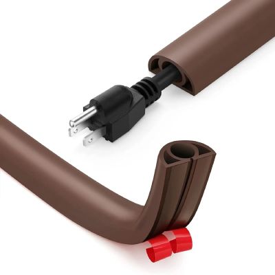 Electric Cord Covers for Floor Flexible Wire Duct Flame-Retardant Cable Protector Insulated Self-adhesives Hider for Office, Home, Workshop, Warehouse, Garage(Brown 1meter)