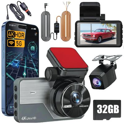 4K Dash Cam Front and Rear with GPS & 5G WiFi, Dual Dash Camera for Cars, STARVIS Sensor Night Vision, 170 Wide Angle, 24H Parking Mode, Loop Recording, Free Memory Card & Hardwire Kit