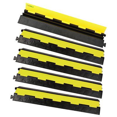 CXRCY 2 Channel Cable Protectors Ramp, 5Pack Cable Ramps, 22000lbs Capacity Heavy Duty Rubber Driveway Traffic Speed Bumps Hose Cord Cable Protector Ramp for Wire/Hose/Pipe Hider