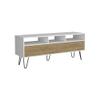 54" Wide Two-Door Cabinet Tv Stand with Pull Down Doors, Three Shelves, Cable Management White - Naturla Oak for Living Room Decor, Office,Use in The Living Room view 4