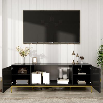 70 Inch TV Stand, Heavy Duty Wood Media Entertainment Center Console with Cabinet Storage & Open Shelves for Living Room, Modern Design,Use in The Living Room