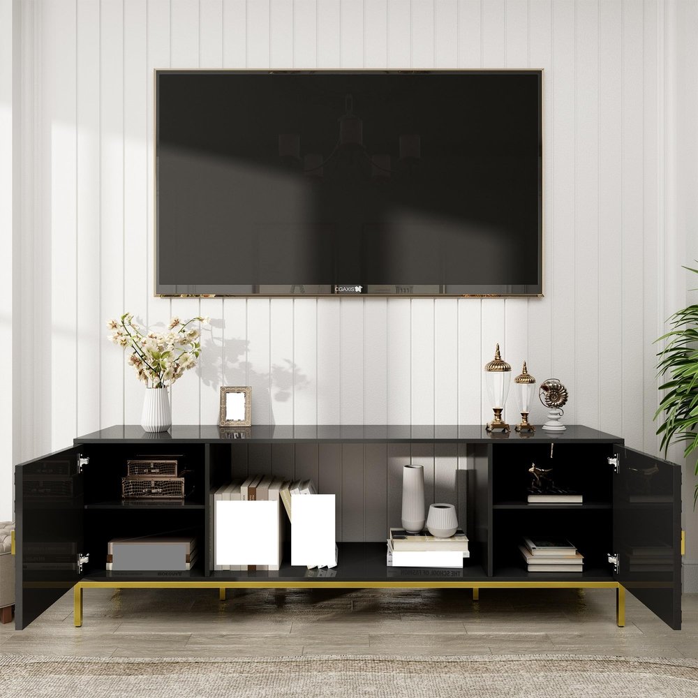 70 Inch TV Stand, Heavy Duty Wood Media Entertainment Center Console with Cabinet Storage & Open Shelves for Living Room, Modern Design,Use in The Living Room