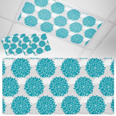 Abstract Dahlia 4 Pack Light Covers Vintage Blue Country Farmhouse Classic 4 x 2 Feet Magnetic Fluorescent Ceiling Lights Filters for Office Classroom Home Drop Ceiling