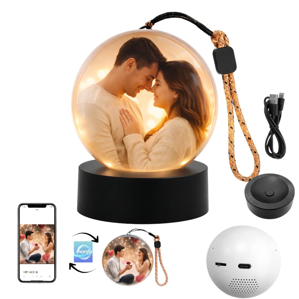 Personalized LED Memory Sphere with Photo & Video Display, WiFi & USB Smart App Control, 4GB Storage, Warm Light Crystal Ball, Unique Gift for Birthday, Anniversary, Christmas, Mothers & Fathers Day