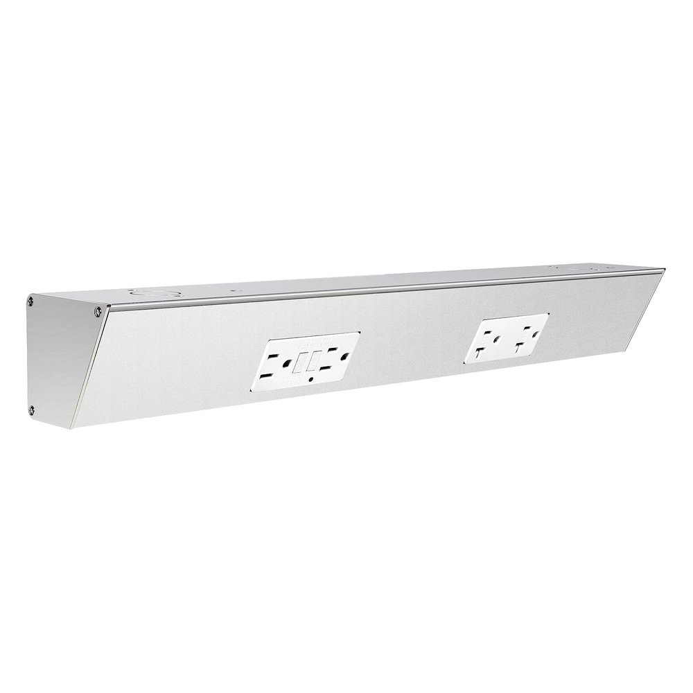 18" Angled Under Cabinet Outlet Strip Hardwired, 2 x 15 Amp Duplex Outlets, GFCI Under Cabinet Outlets, Solid Aluminum Structure and Quality Finish, Pre-Wired for Easy Installation, 2-Year Warranty