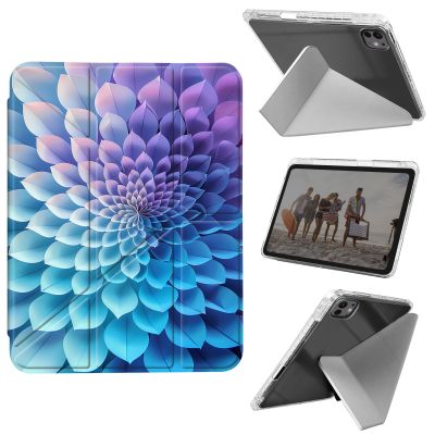 for iPad Pro 13 Inch Case M4 2024 7th Generation,Shockproof Clear with Pencil Holder Folding Y Shape Stand Case for iPad Pro 13 Inch M4 2024 7th Gen,Blue Flowers