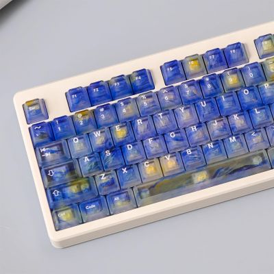 122 Keys Blue Transaprent Keycaps Cherry Profile Keycaps Set Fit for 60% 65% 75% Cherry Mx Switches Mechanical Keyboard