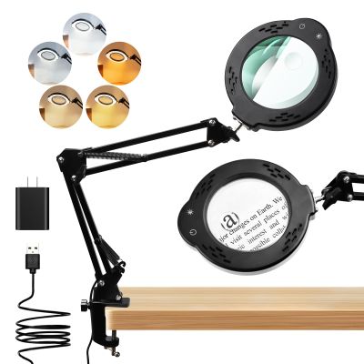 10X 30X Magnifying Glass with Light, Desktop LED Magnifying Lamp with Clamp, 5 Color Modes, 3 Dimmable Levels Lighted Magnifying Glass, Magnifying Glass for Reading, Crafts, Jewelry, Sewing