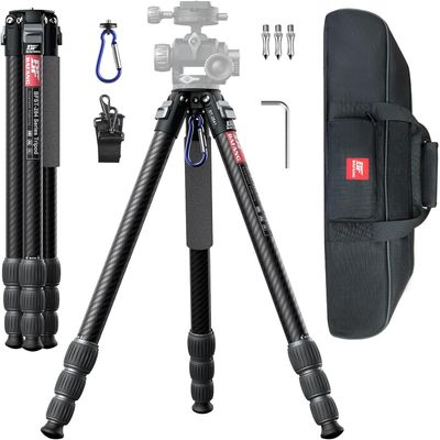 Ultra-Lightweight Camera Tripod, Carbon Fibre DSLR Tripod with 4-Section Legs & 1/4" Expansion Threaded Hole Portable Travel Tripod for DSLR, Camcorder, Telescopes (10kg/22lb Max Load)